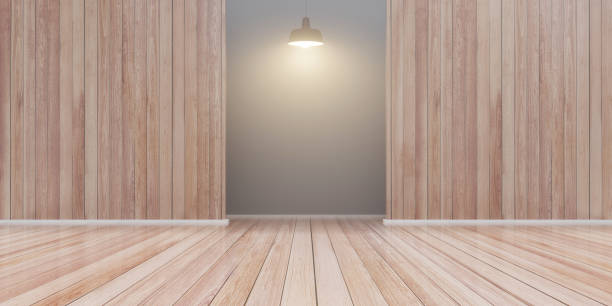 istock Wooden floor stage slatted backdrop old wood grain wall background 3d illustration 1473975532