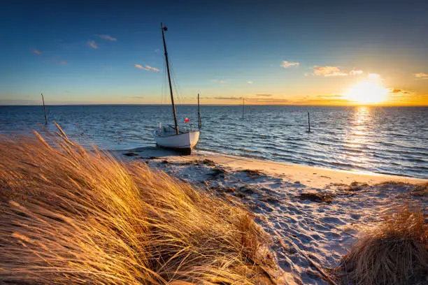 Beautiful Baltic beach o at sunset in Kuznica, Hel Peninsula. Poland