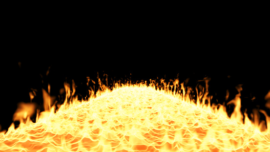 Fires on the ground,Flames were engulfing the ground.,street of fire,Flame trail on black background,3d rendering