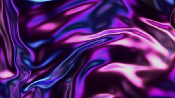 istock Futuristic iridescent holographic waves. Metallic foil background. Neon colors wavy surface 1473978919