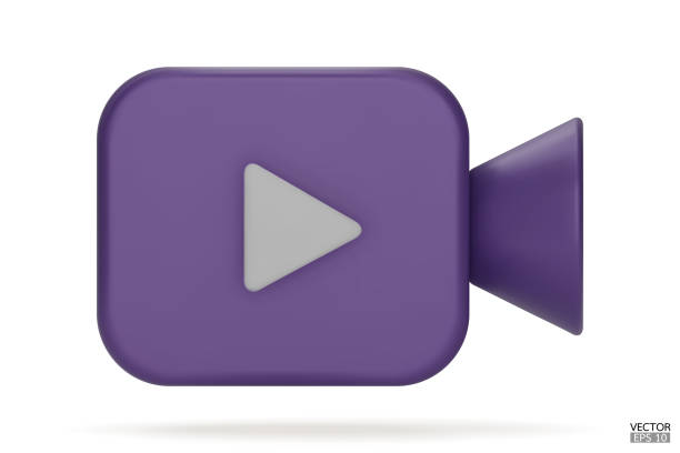 istock Purple Video camera icon isolate on white background. 3d Realistic movie icon, play button for the interface of applications and web pages. Video, streaming, multimedia concept. 3D vector illustration. 1473981411