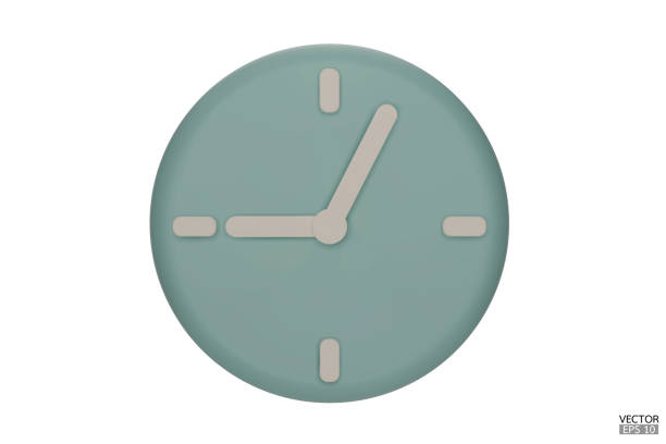 白い背景にパステルグリーンの時計。3dラウンドクロックアイコン。漫画の最小限のスタイル。計時、時間の測定、時間管理。時計アイコンのロゴ、アプリのui。3dベクターイラスト。 - circle arrow sign shape green点のイラスト素材／クリップアート素材／マンガ素材／アイコン素材