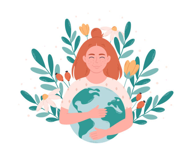 istock Woman hugging Earth globe. Earth Day, saving planet, nature protect, ecological awareness. Hand drawn vector illustration 1473982300