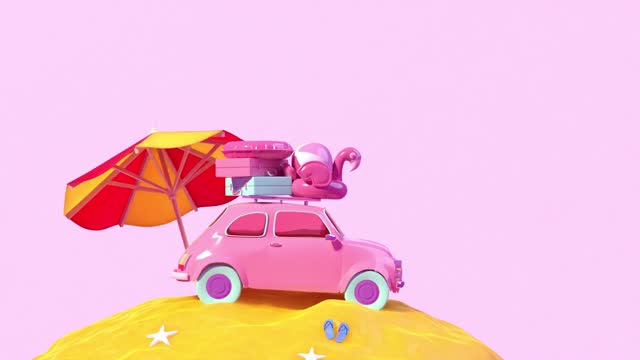Summer Vacation in a Deserted Island on Pink Background in 4K Resolution