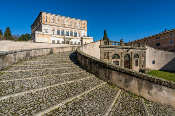 The imposing Farnese Palace in Caprarola on a sunny winter morning. Province of Viterbo, Lazio, Italy. stock photo