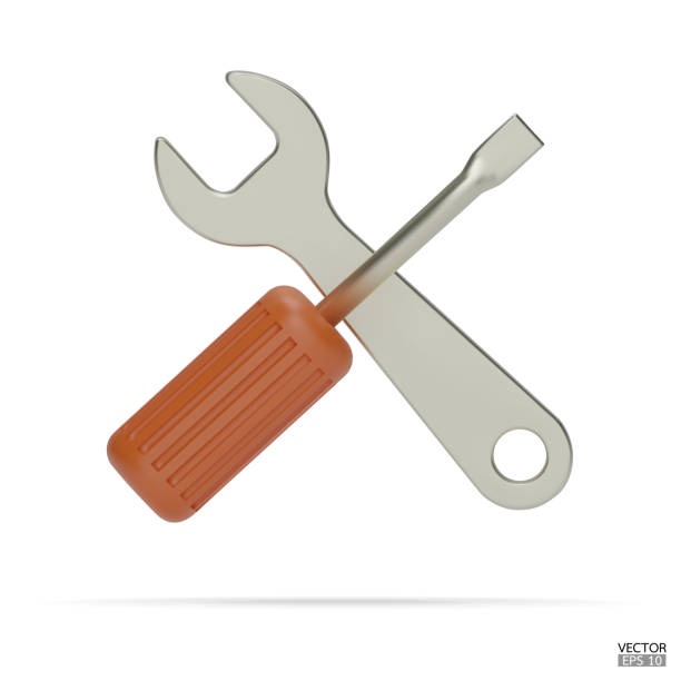 istock 3d realistic orange wrench and screwdriver icon set isolated on white background. Repair icon, Hand tools icon 3d render illustration. 1473982760