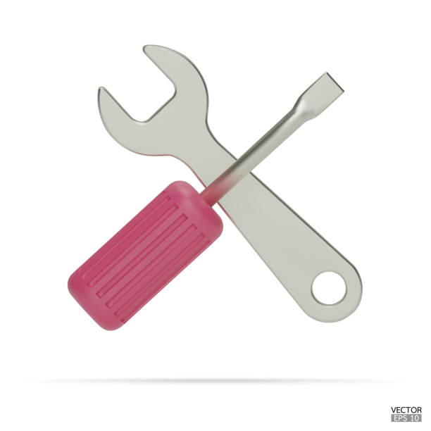 istock 3d realistic pink wrench and screwdriver icon set isolated on white background. Repair icon, Hand tools icon 3d render illustration. 1473982766