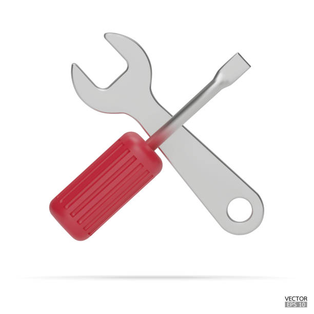 istock 3d realistic red wrench and screwdriver icon set isolated on white background. Repair icon, Hand tools icon 3d render illustration. 1473982771