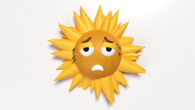Sun Exhausted in Hot Summer Heat Against White Background in 4K Resolution