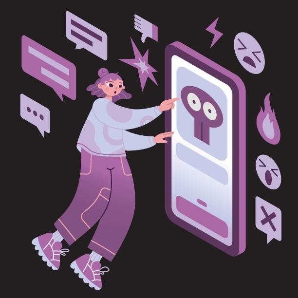 Girl reading bad news, negative information in internet, scrolling smartphone screen. Doomscrolling concept. Anxiety and stress from online surfing. Trendy modern vector illustration, flat Girl reading bad news, negative information in internet, scrolling smartphone screen. Doomscrolling concept. Anxiety and stress from online surfing. Trendy modern vector illustration, flat design hopelessness stock illustrations