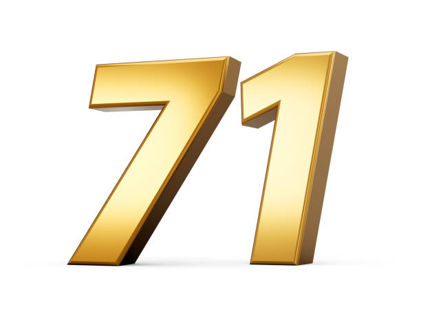 istock Golden metallic Number 71 Seventy one, White background 3d illustration 1473989192
