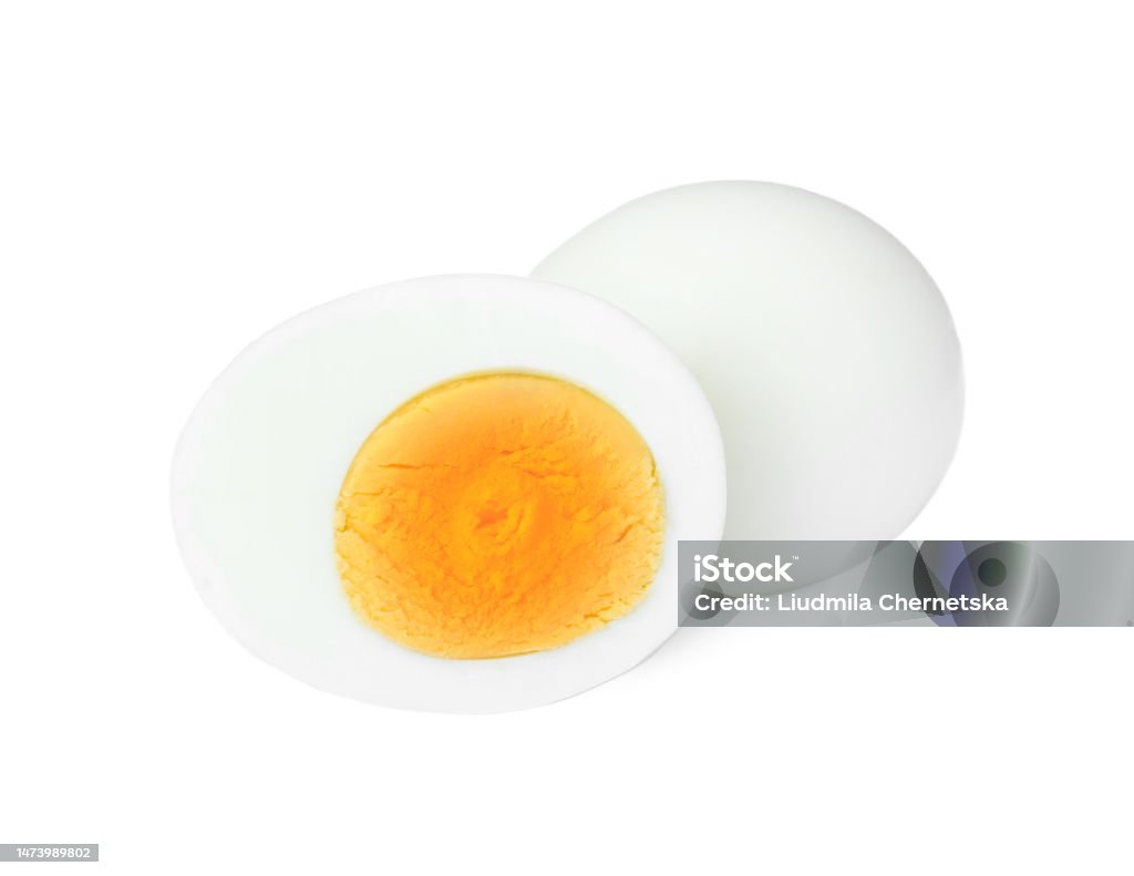 Fresh peeled hard boiled eggs on white background Toughness Stock Photo