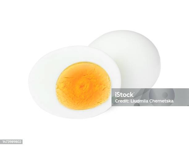 Fresh Peeled Hard Boiled Eggs On White Background Stock Photo - Download Image Now - Toughness, White Background, Egg Yolk