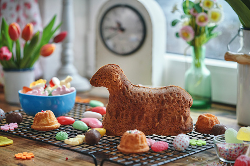 Easter Lamb Cake in Domestic Kitchen