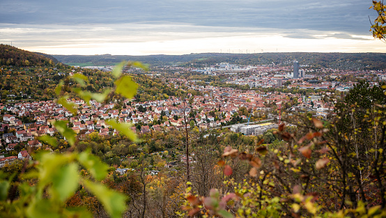 Panoramic view of the city of Jena in autumn.