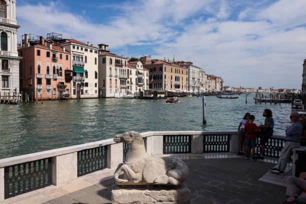 View of the Grand Canal from the terrace at the Peggy Guggenheim Collection in Venice Venice, Italy - September 5, 2022: View of the Grand Canal from the terrace at the Peggy Guggenheim Collection in Venice peggy guggenheim stock pictures, royalty-free photos & images