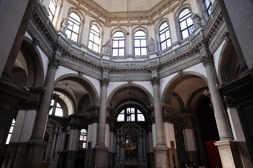 Venice, Italy - Sept 5, 2022: Santa Maria Della Salute was built as a votive offering for the city's deliverance from the pestilence which had taken almost a third of the Venice's population in 1630