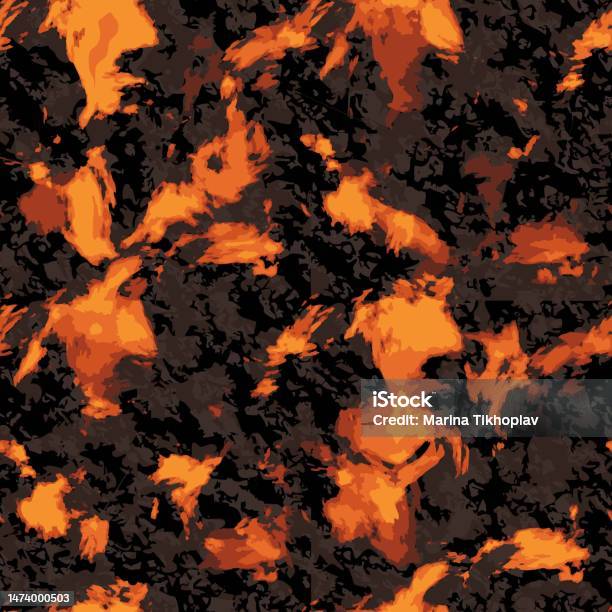 Lava Pattern Bg Vector Molten Lava Pattern Hot Magma Flow Red On Black Rock Stone Volcano Lava ...