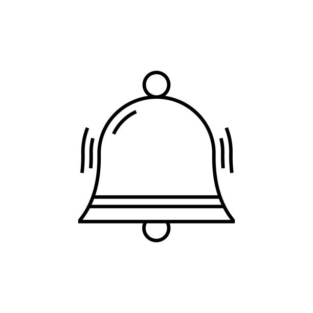 ilustrações, clipart, desenhos animados e ícones de ícone da linha de sino da escola - bell reminder brass symbol