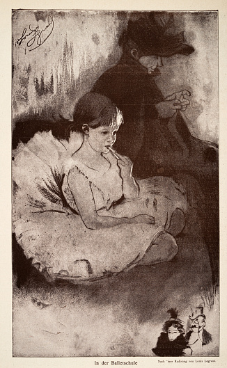 Vintage illustration, Portrait of Young girl At the ballet school, In der Ballettschule, Jugendstil Art Nouveau