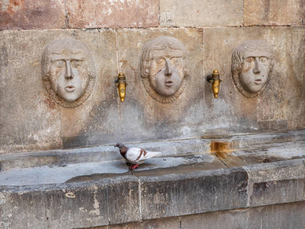 istock Oldest fountain in Barcelona, three faces, with dove 1474010381