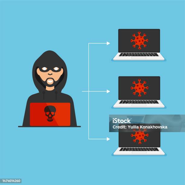 Virus Hacking Example Hacker Infects Computer With A Virus Stock Illustration - Download ...