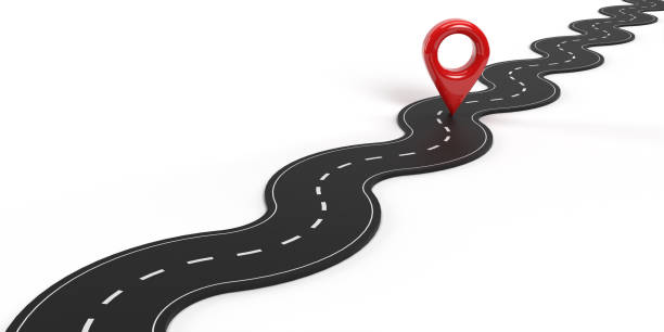 istock Red pin pointer on winding road to success 1474019839