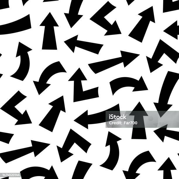 Dark Arrows Pattern Different Bold Black Arrows Isolated On White Background Cute ...