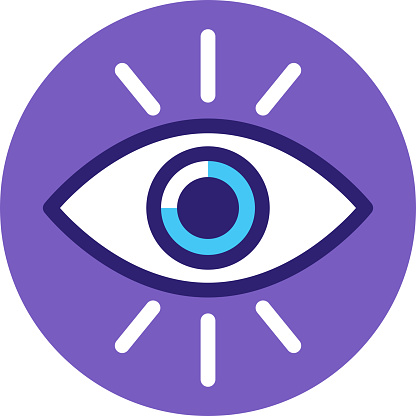 Vector illustration of an eye against a purple background in line art style.