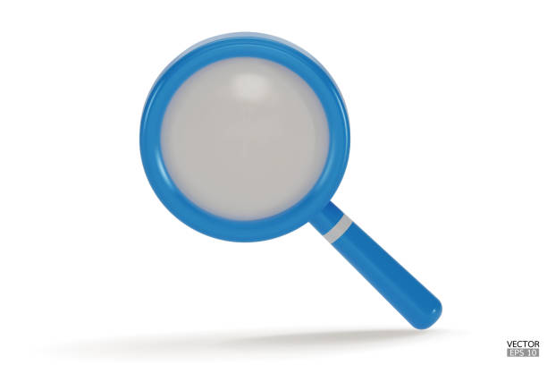 白い背景にリアルな青の虫眼鏡と影。リアルなスタイルのルーペ3d。検索ベクター画像アイコン。発見、調査、検索、分析のコンセプト。3dベクターイラスト。 - seo design search engine magnifying glass点のイラスト素材／クリップアート素材／マンガ素材／アイコン素材