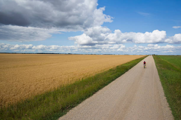 Gravel Bicycle Ride on the Canadian Prairies stock photo