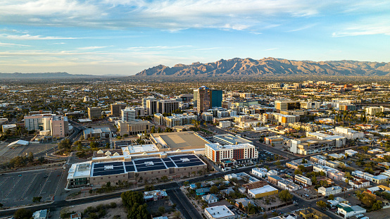 Aerial view of Tucson, Arizona during the day.