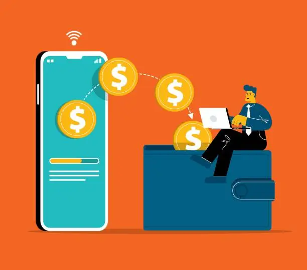 Vector illustration of Making money online - Digital Wallet
