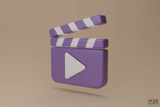 istock Purple Clapper board icon isolated on beige background. Media player icons. Video player icons.  Film clapperboard, video movie equipment. 3D Vector Illustrations. 1474034529