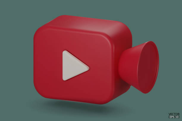 istock Red Video camera icon isolate on background. 3d Realistic movie icon, play button for the interface of applications and web pages. Video, streaming, multimedia concept. 3D vector illustration. 1474036546