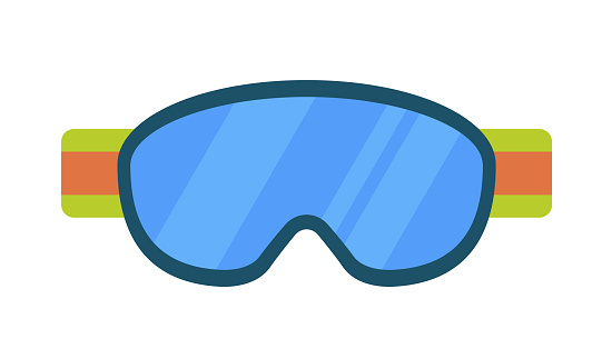 Snowboarding goggles. Winter sport equipment, eyes protection glasses vector cartoon illustration