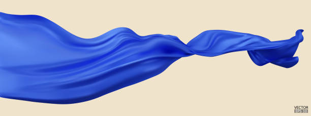 istock Flying blue silk textile fabric flag background. Smooth elegant blue Satin Isolated on beige Background for grand opening ceremony. Blue curtain. 3d vector illustration. 1474041244