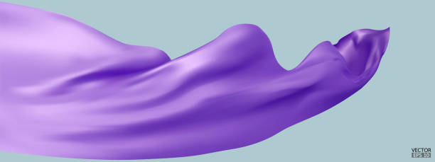 istock Flying purple silk textile fabric flag background. Smooth elegant purple Satin Isolated on blue Background for grand opening ceremony. Purple curtain. 3d vector illustration 1474042610