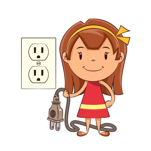 Vector illustration of Girl holding electric plug
