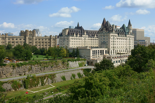 Canada, Ottawa, august 20, 2017: Fairmont hotel Château Laurier located downtown Ottawa, near the Rideau canal. It's a popular landmark in the capital city of Canada.