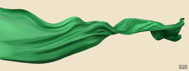 ilustraciones, imágenes clip art, dibujos animados e iconos de stock de fondo de bandera de tela textil de seda verde volando. suave y elegante verde satinado aislado sobre fondo beige para la gran ceremonia de inauguración. cortina verde. ilustración vectorial 3d. - flag texture