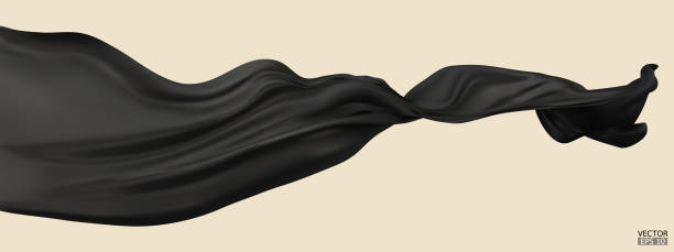 istock Flying black silk textile fabric flag background. Smooth elegant black Satin Isolated on beige Background for grand opening ceremony. Black curtain. 3d vector illustration. 1474043634