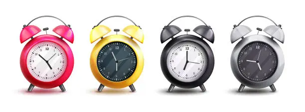 Vector illustration of Alarm clock vector set. Back to school alarm clock elements isolated for analog clock collection.