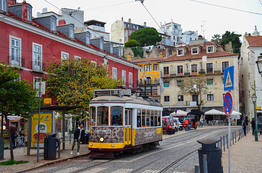 Lisbon, Portugal. November 2022.  The historical Tram E28.