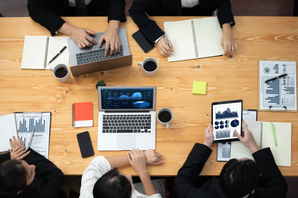 istock Top view business presentation at harmony conference room with colleagues. 1474050279