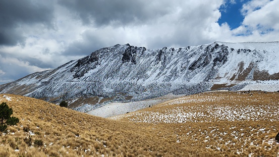 landscape in the upper area of ​​the Nevado de Toluca volcano on a snowy day