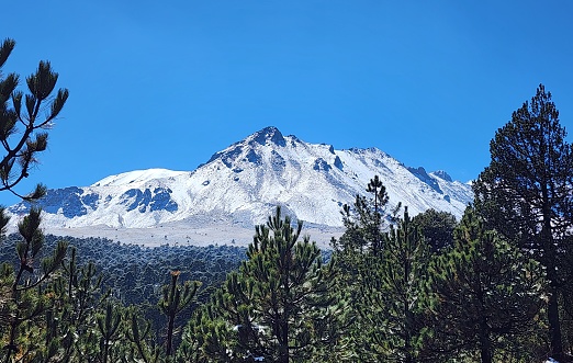 view of the Nevado de Toluca volcano on a snowy day