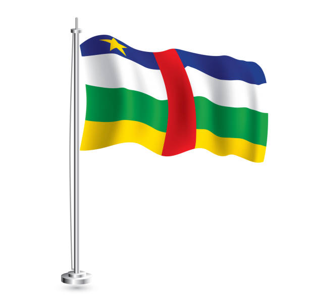 istock Central African Republic Flag. Isolated Realistic Wave Flag of Central African Republic Country on Flagpole. 1474060269
