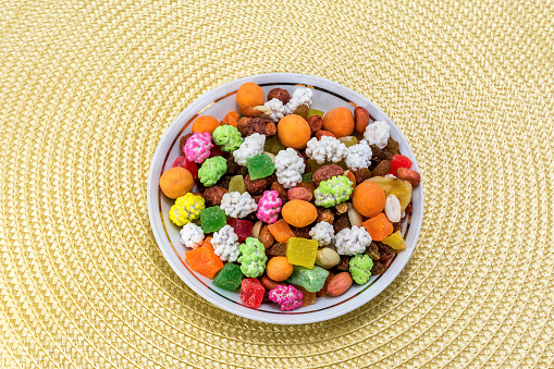 Top view of colorful sweetmeats  and candied fruits