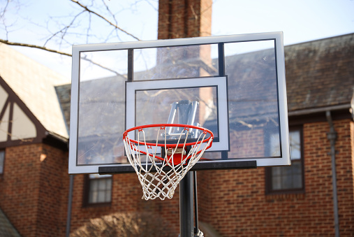 Basketball hoop outdoor showing backboard on the street sport showing fun sport competition with at home showing the importance of exercise and team recreation